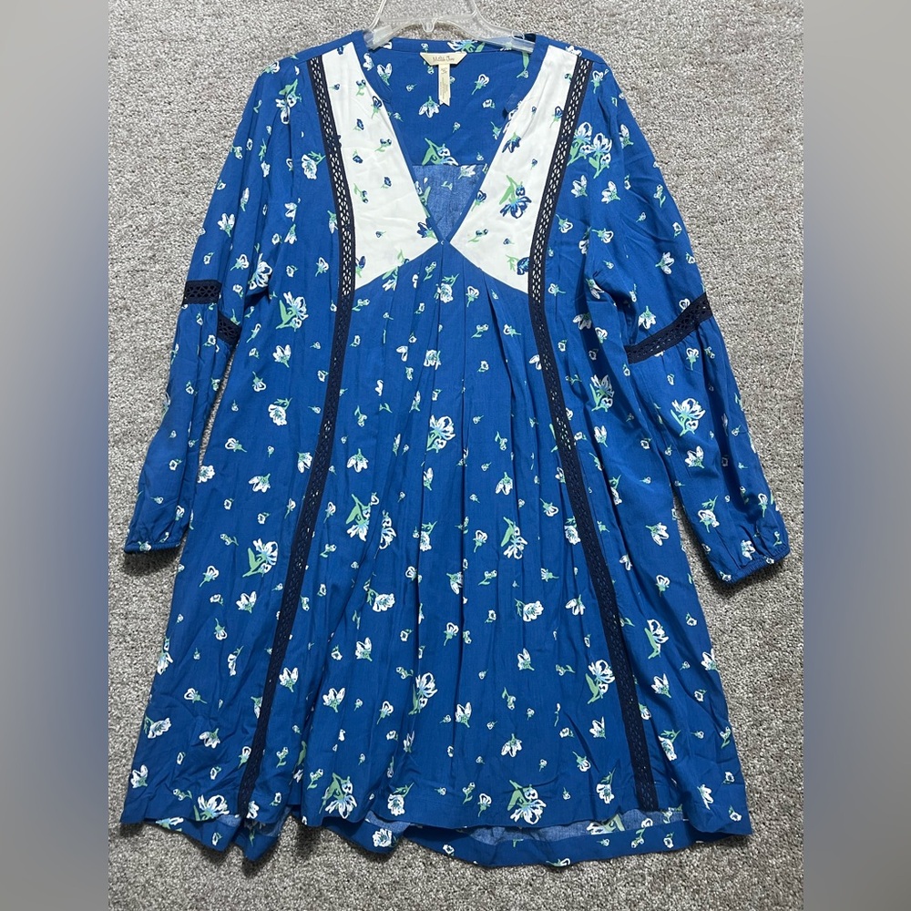 Matilda Jane Day Tripping Blue Floral Dress Long Sleeve Boho Size Medium